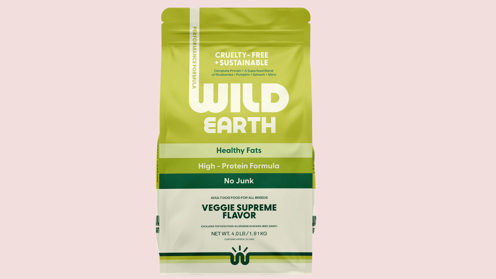bag of wild earth veggie supreme flavor dog food with high protein formula and cruelty free sustainable ingredients packaging