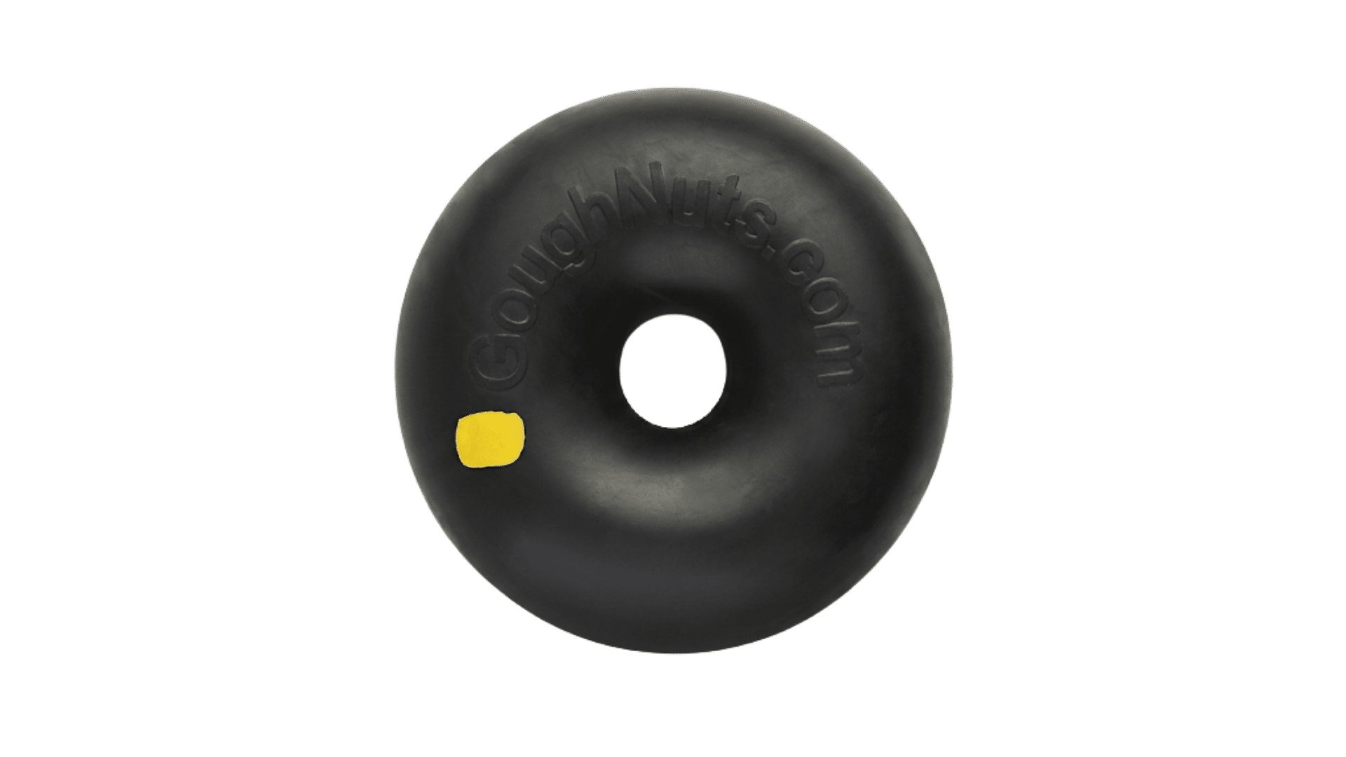 black goughnuts ring chew toy for aggressive dogs with thick durable rubber design on plain light background