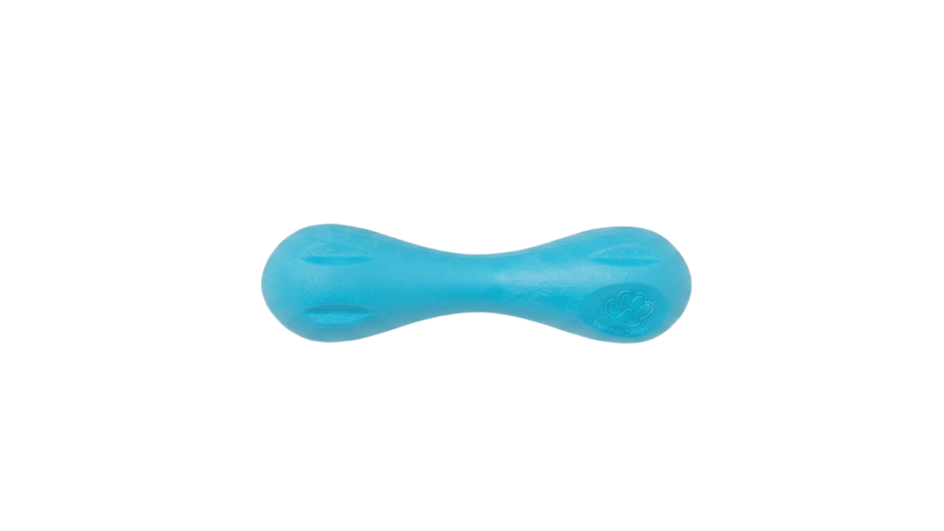 blue west paw hurley dog chew toy with durable rubber design for active and heavy chewing dogs on plain background