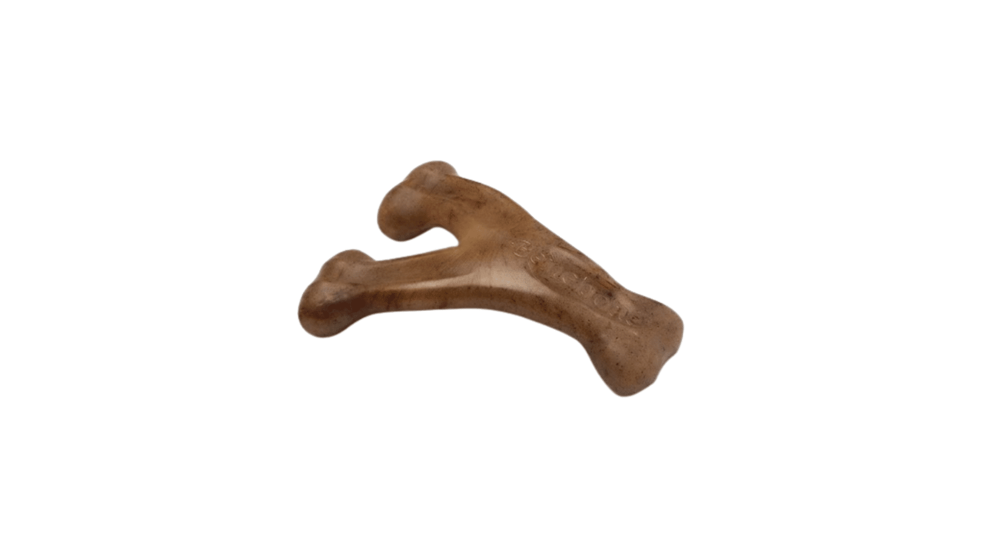 brown wishbone style dog chew toy designed for heavy chewers with durable textured surface on plain background