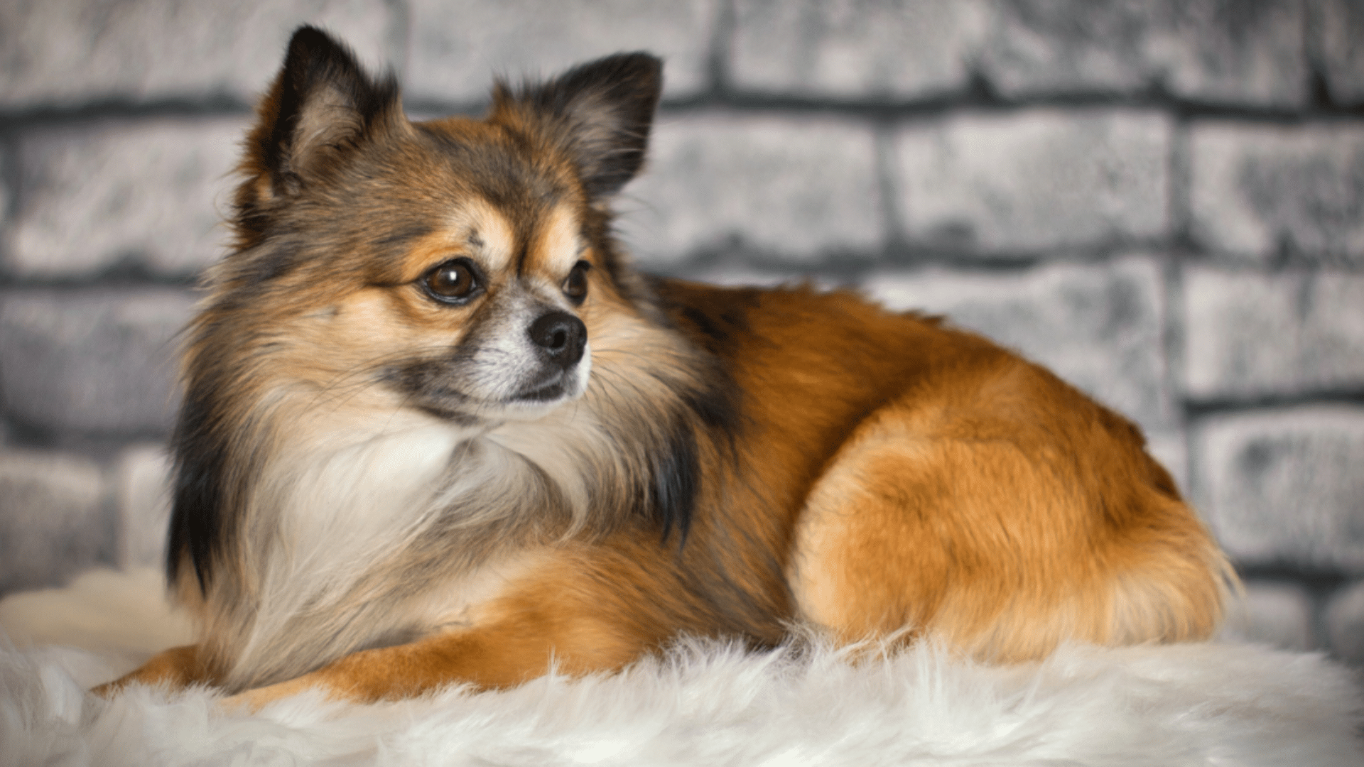 long coat chihuahua sitting gracefully with fluffy fur feathered ears and soft tail indoors
