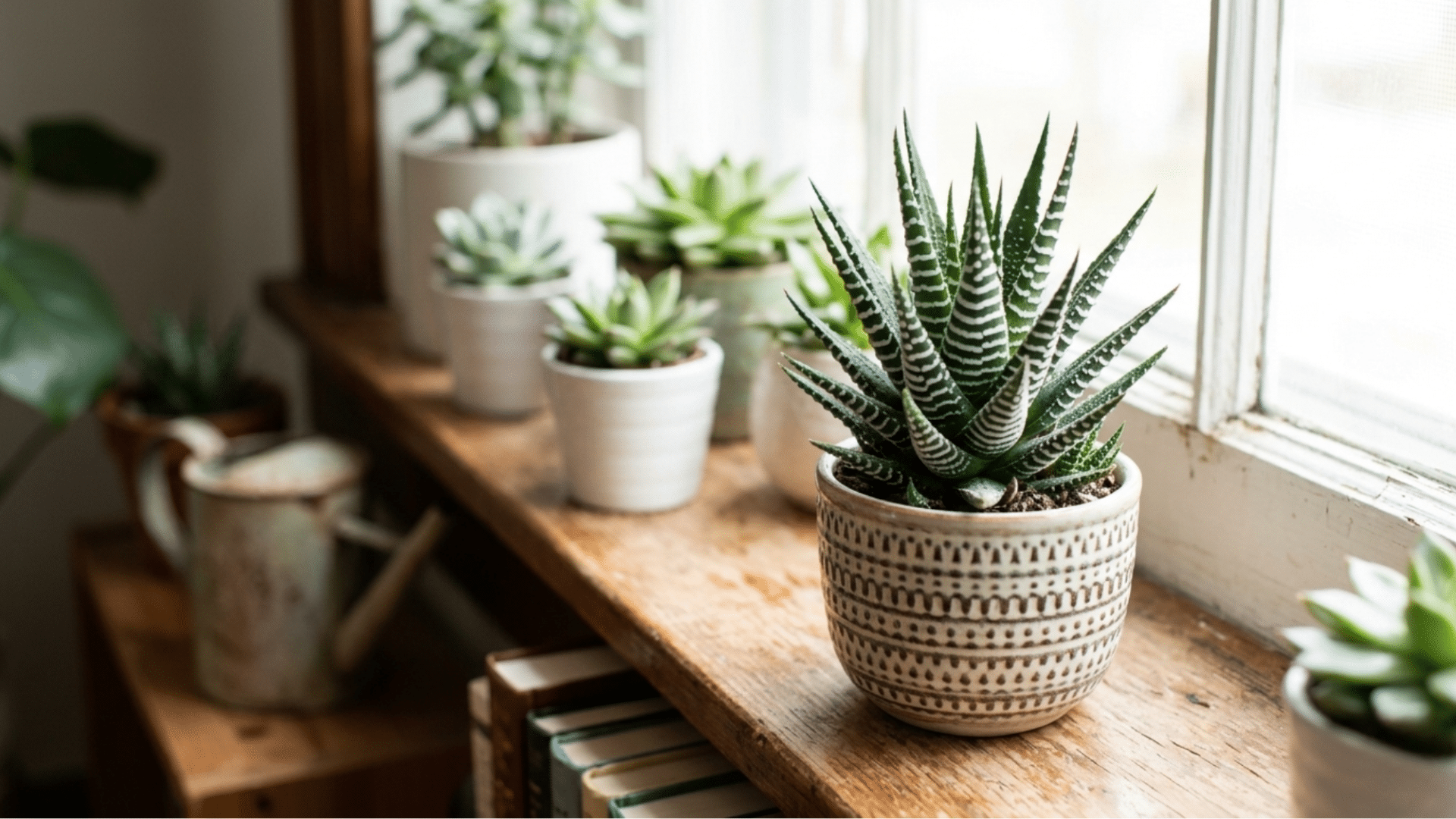 small Haworthia succulent in close-up pot