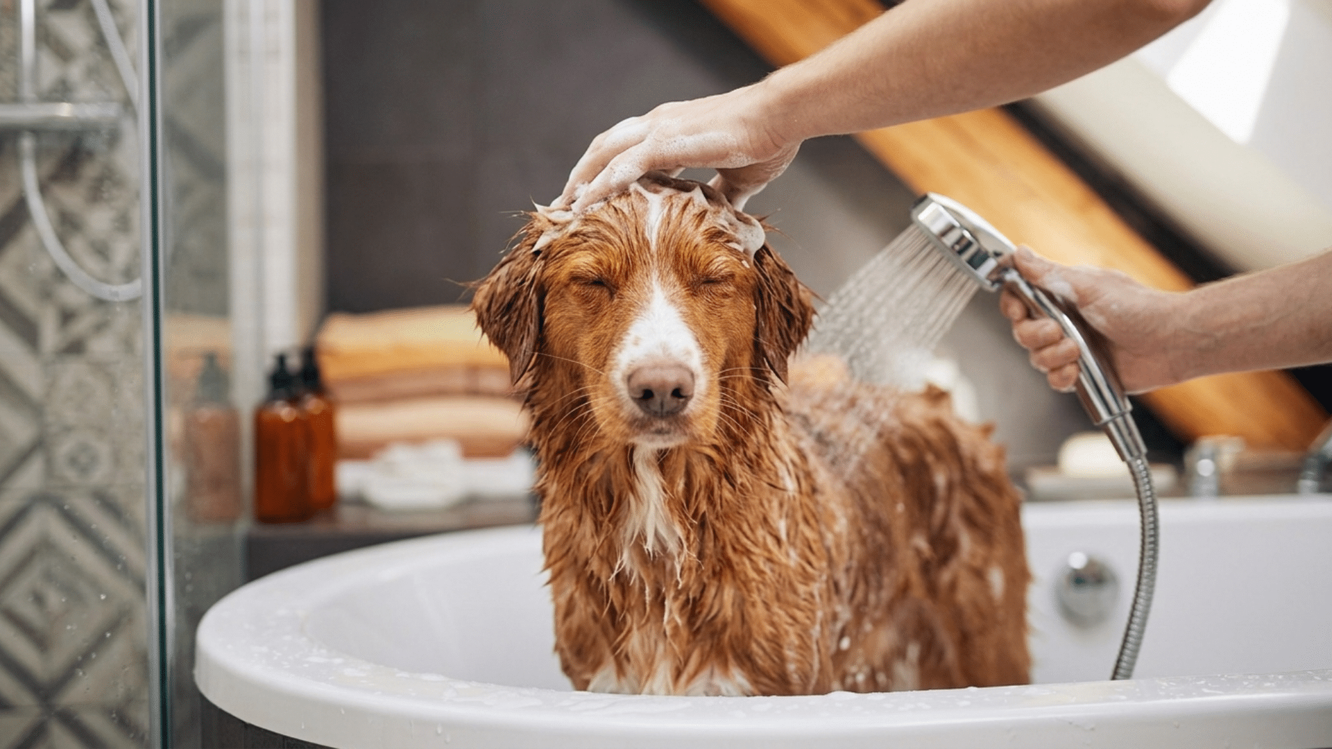 pet dog getting a gentle bath as part of a proper grooming routine for comfort and hygiene