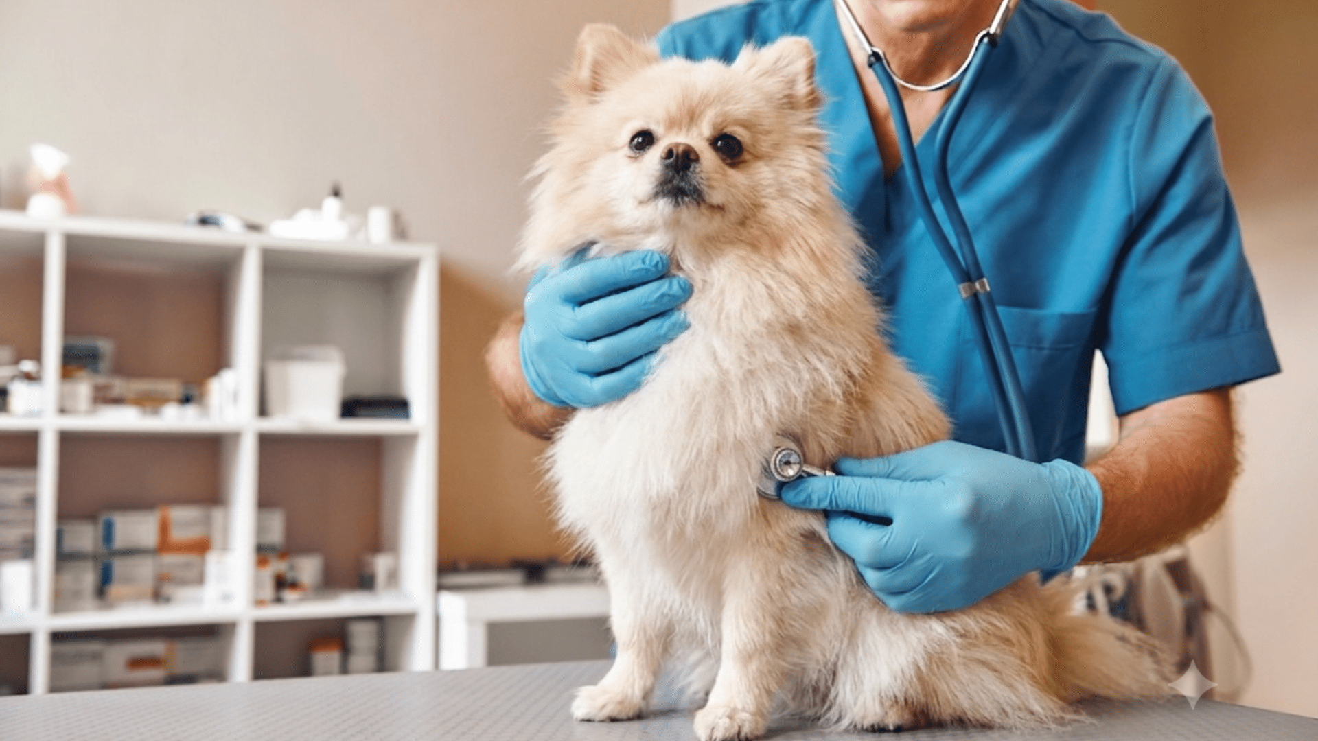 veterinarian examining a dog scooting its butt to check for anal gland problems parasites or skin irritation