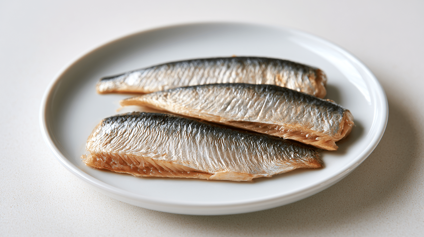 plain cooked herring fillets without bones on a white plate in a home kitchen