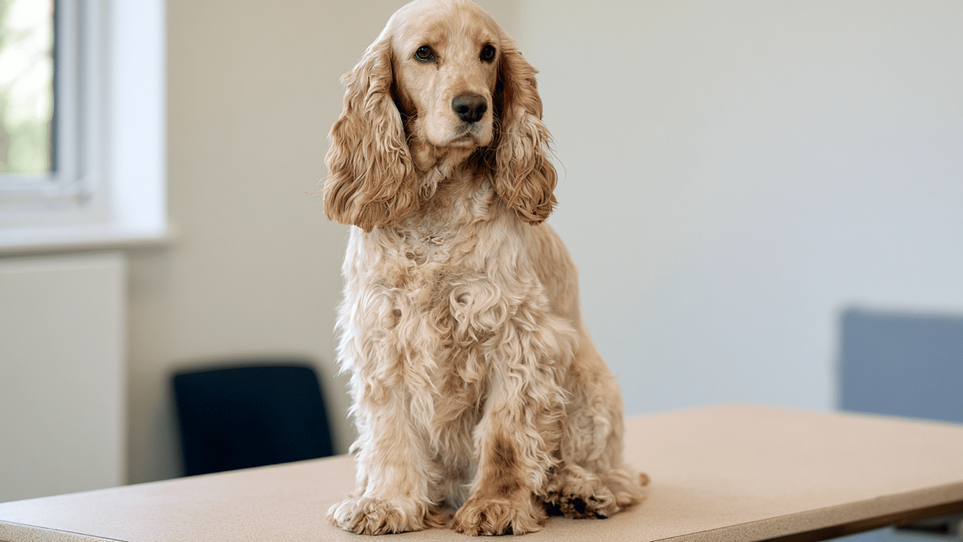 cocker spaniel showing a red ear stained paw and flaky skin caused by yeast