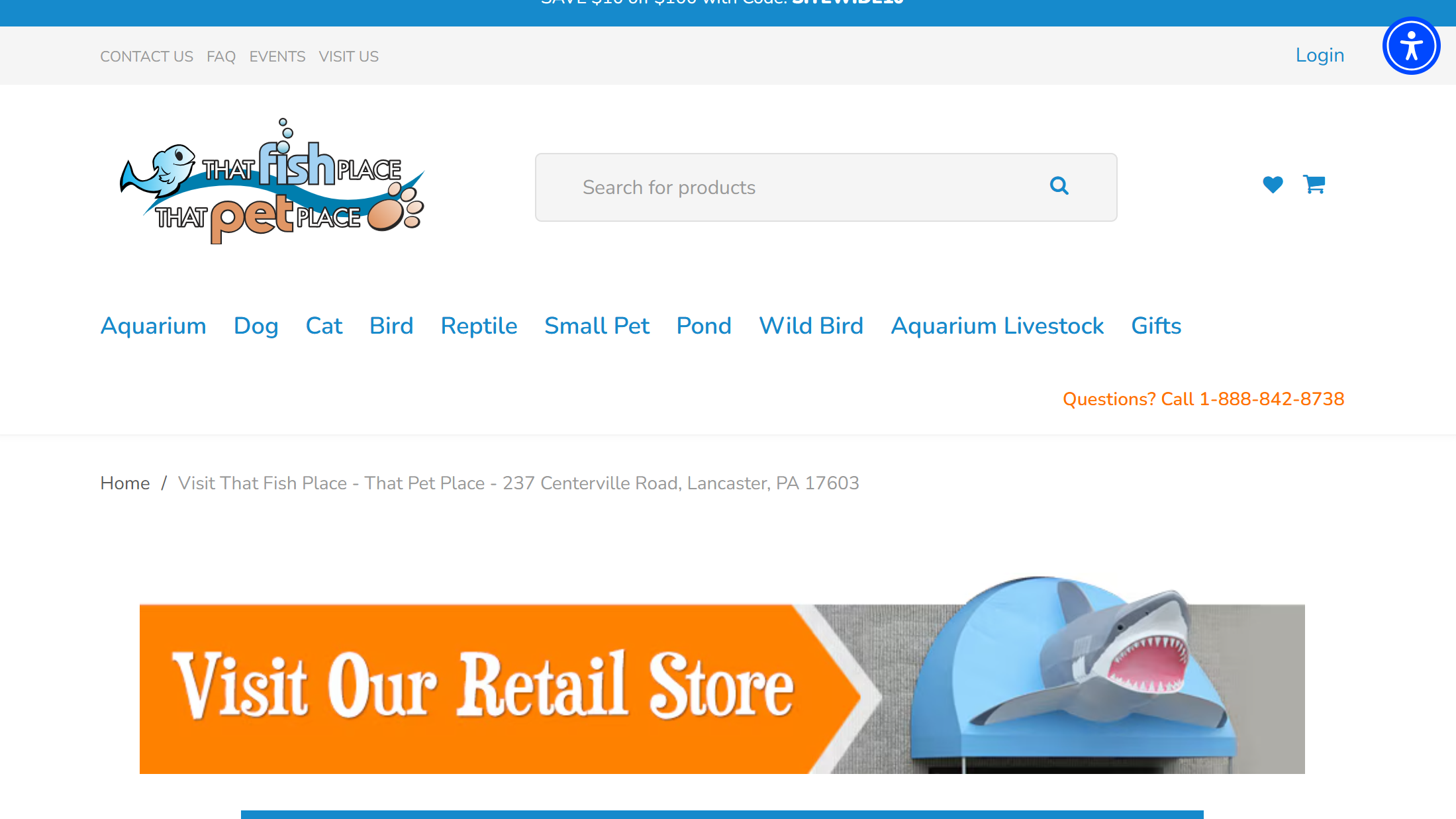 that fish place website homepage screenshot showing aquarium fish supplies and aquatic products for fish enthusiasts